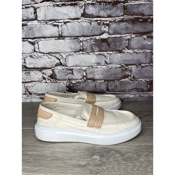 Cole Haan White Canvas Fabric Tan Penny Casual Slip On Shoes Women 6.5M US/37EU - Picture 14 of 16